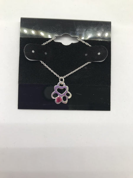 Birthstone Small Paw 3mm Cubic Zirconia Red Stone July 16" Silver Chain Pendant Necklace