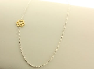 18kt Yellow Gold Small Paw on Sterling Silver 1.5 mm. Cable link Chain 16”