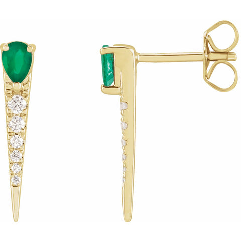 14K Yellow or White Gold Emerald Spike Earrings