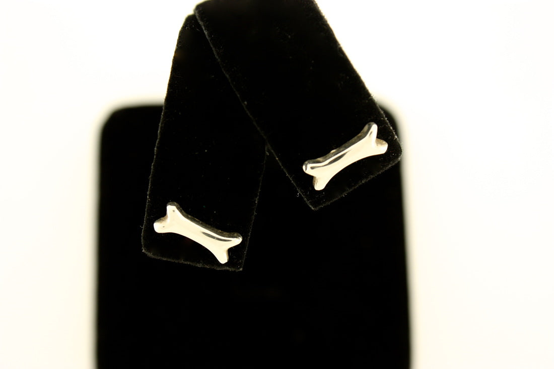 Small Bone Sterling Silver Earrings, Silver posts & back