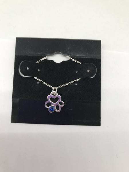 Birthstone Small Paw 3mm Cubic Zirconia Blue Stone September 16" Silver Chain Pendant Necklace