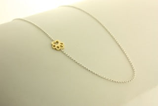 18kt Yellow Gold Small Paw on Sterling Silver 1.5 mm. Cable link Chain 16”